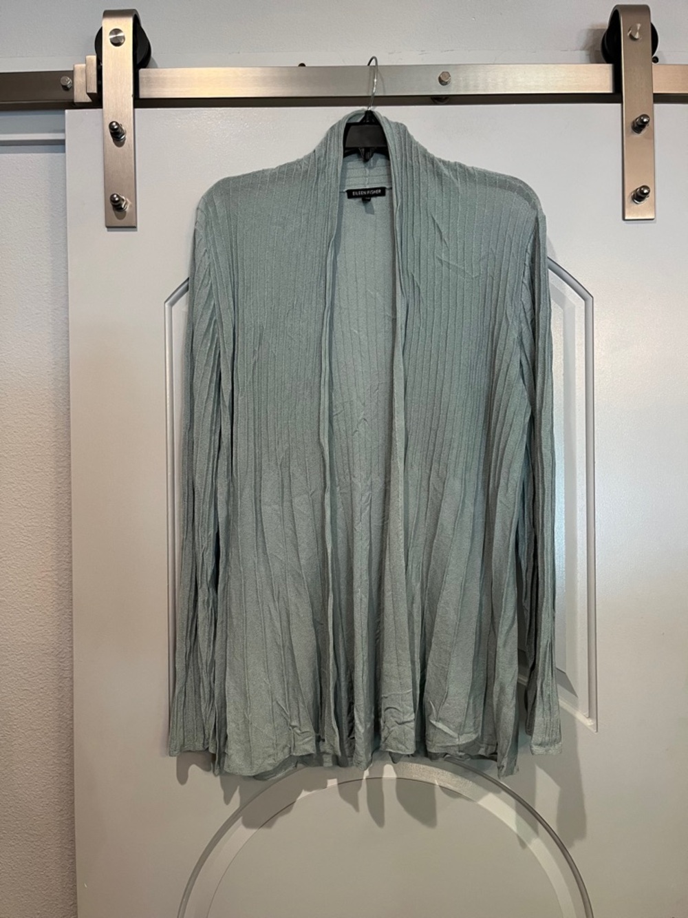 Eileen Fisher sea glass green Pleated Open Front Cardigan. GUC!